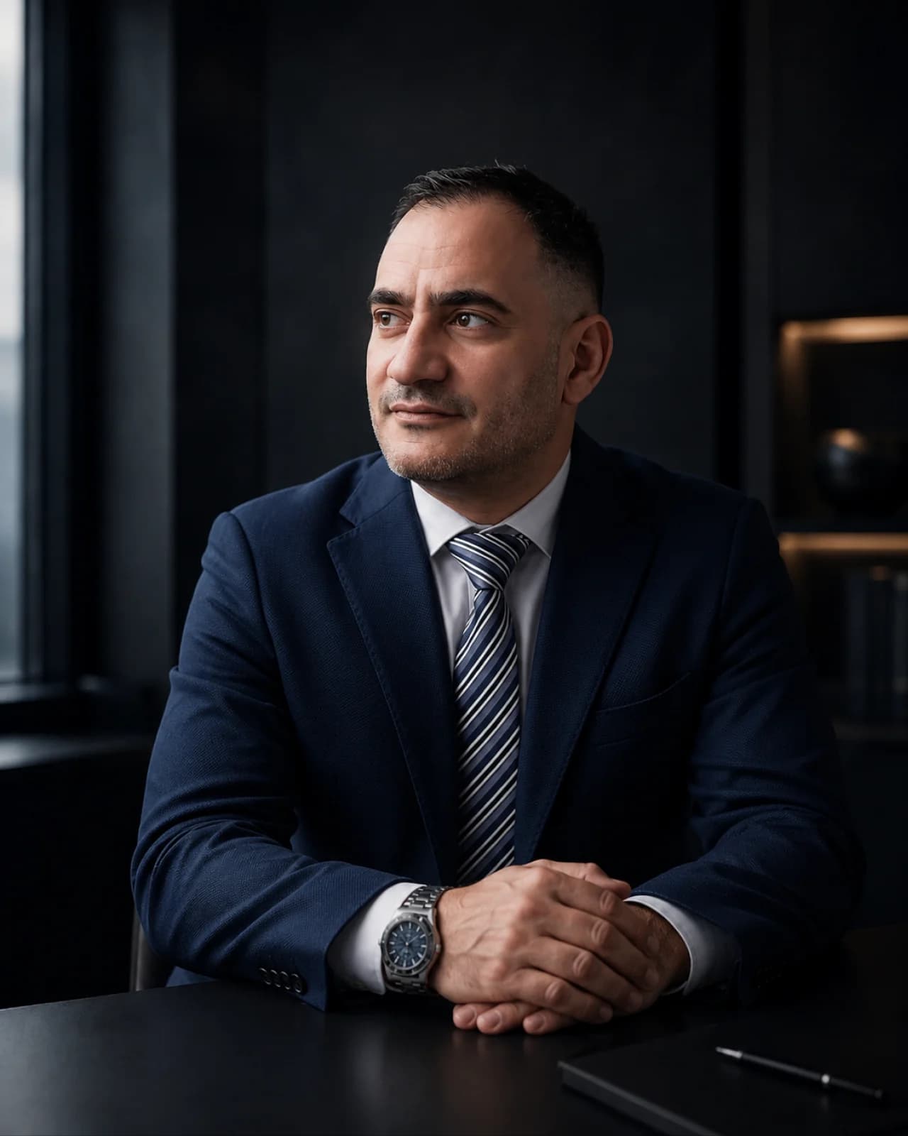 Najem Antonios، المؤسّس والمستشار الاستراتيجي للنمو في Need To Talk، جالسًا إلى طاولة اجتماعات.