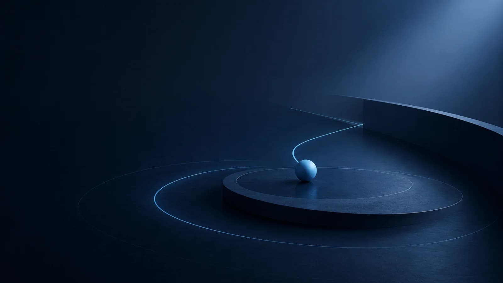 A single sphere resting on a lit platform, for the Need To Talk article “Nobody owns growth — and that is the real problem”