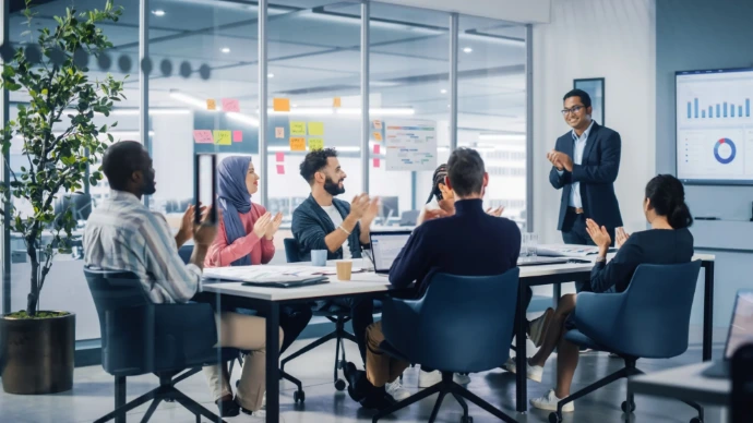 Boardroom-style marketing planning session